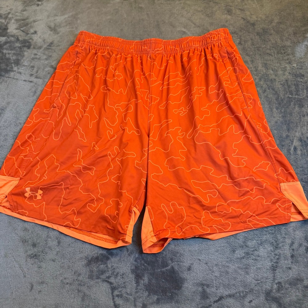 Under Armour Athletic Shorts Orange Camo Gym Workout Training Mens XL